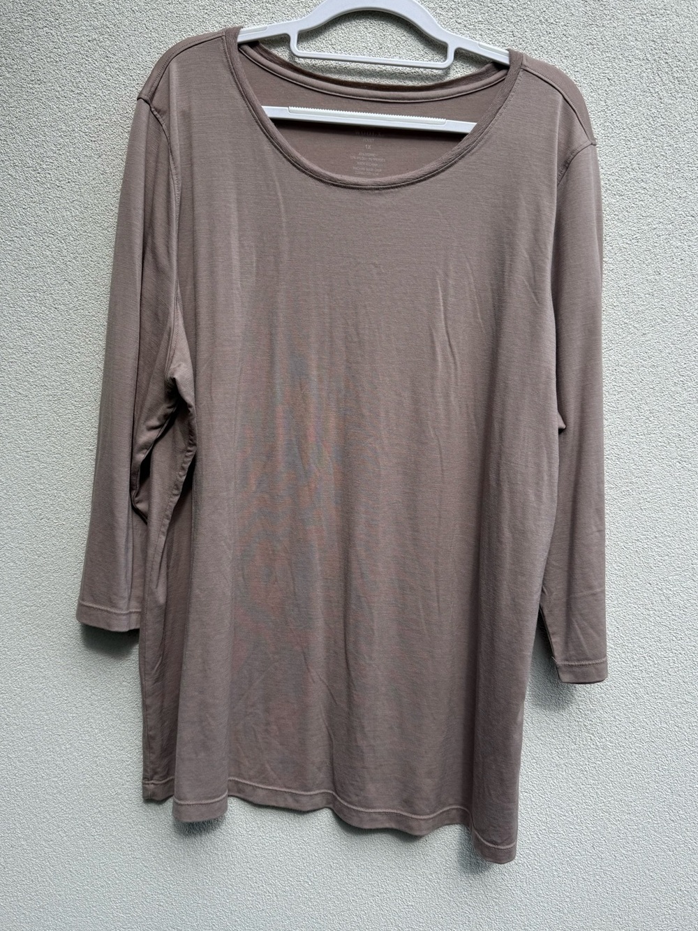 WoolX Jenny 3/4 Sleeve Crew Neck Merino Wool top tan creamy 1X